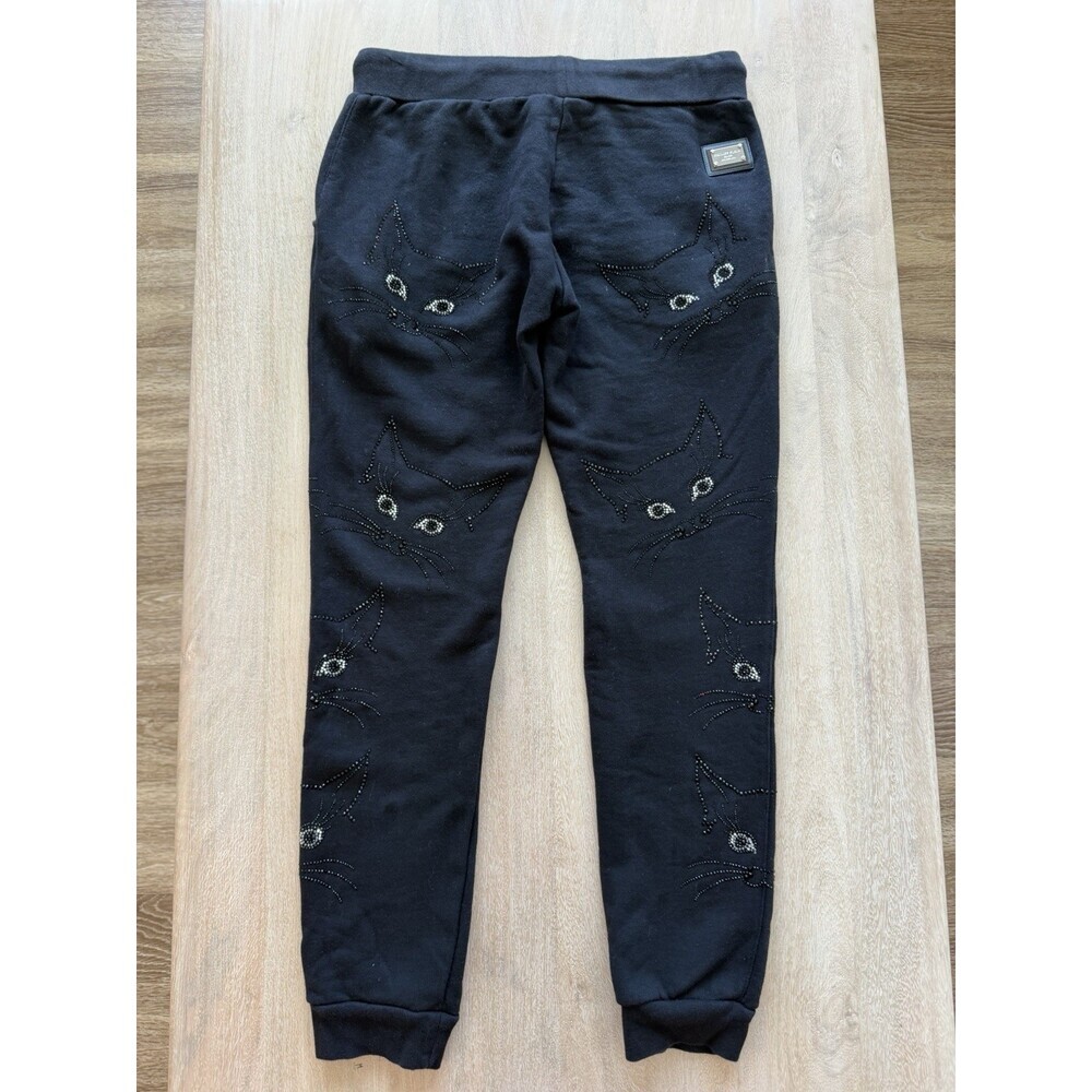 Philipp Plein Cat Bedazzled Black Jogger Sweatpants Size Large - Picture 6 of 9